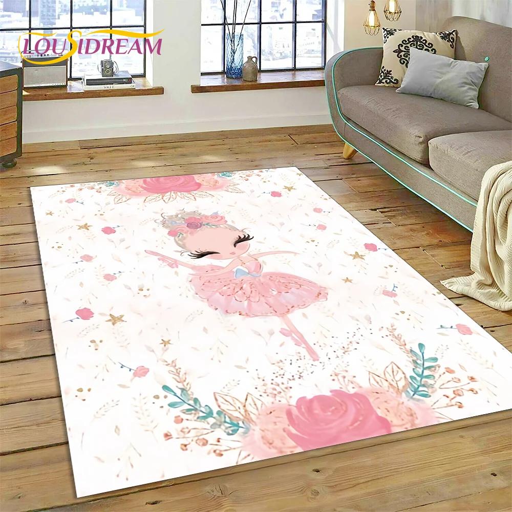 Cute Dream Ballet Girl Ballerina Fairy Carpet Rug for Bedroom Living Room Home Sofa Decoration,Child Game Large Decor Floor Mat