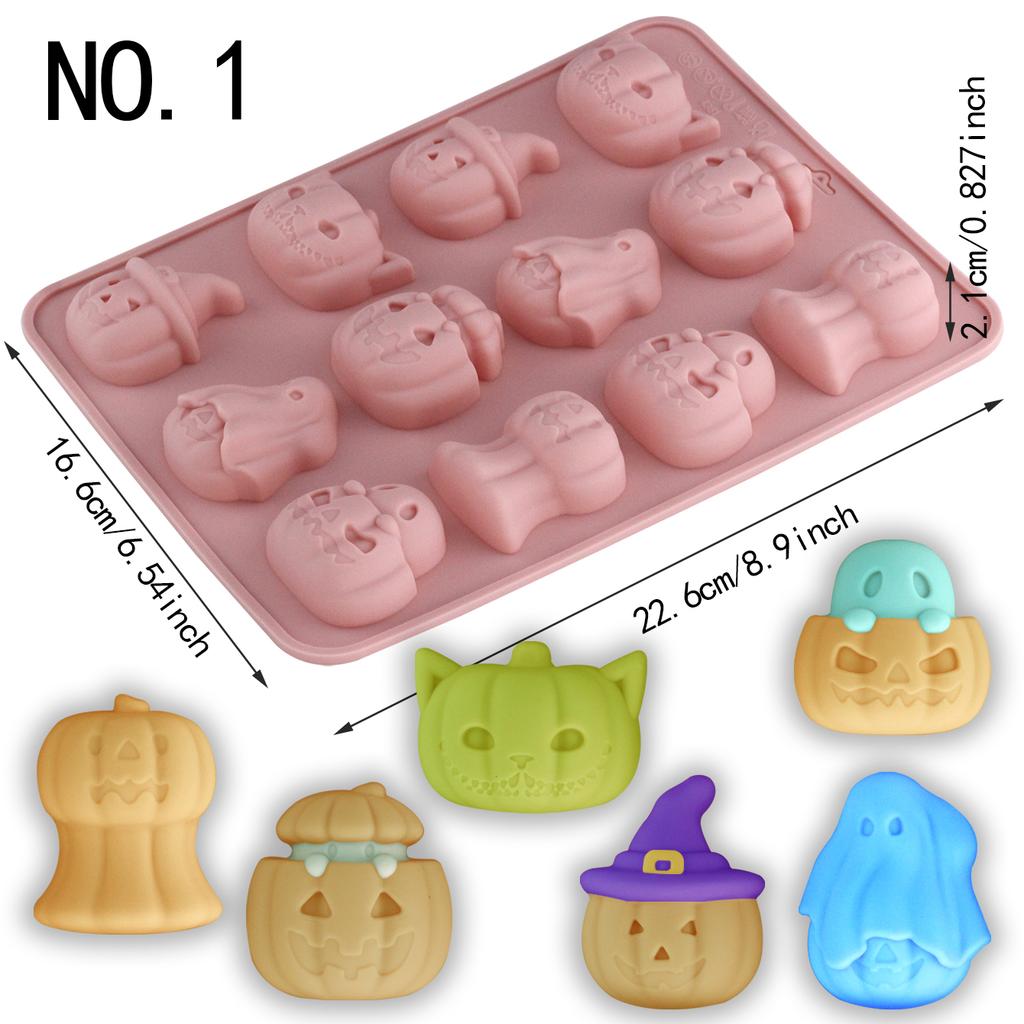 1 Stück Halloween Silikonform, Kürbis, Totenkopf, Fledermaus, Spinne, Grabstein-förmige Backform Kuchen Dekoration Gummibärchen Schokoladenform