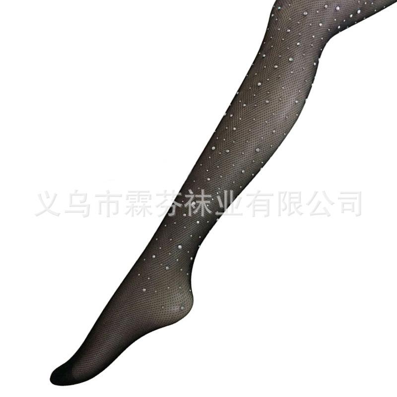 European American-style Sexy Rhinestone-embellished Mesh Garter Belt Fishnet Stockings Large- Medium Mesh Pantyhose Alluring