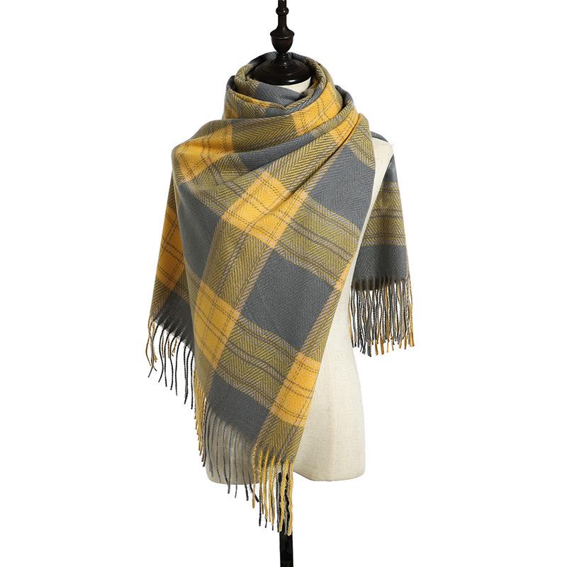Women's  Scarf Imitation Cashmere Warmth Plaid Tassel Knitted Shawl