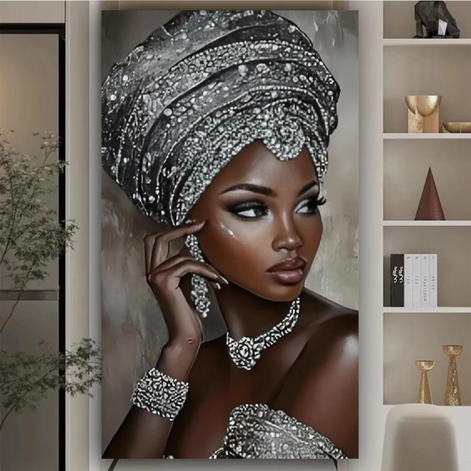 

Причудливая Серебристая Элегантная Африканка DIY Алмазная Живопись, Полная Выкладка Квадратные Круглые Алмазы, DIY Подарки Ручной Работы Домашний Декор Full Round 30x60CM