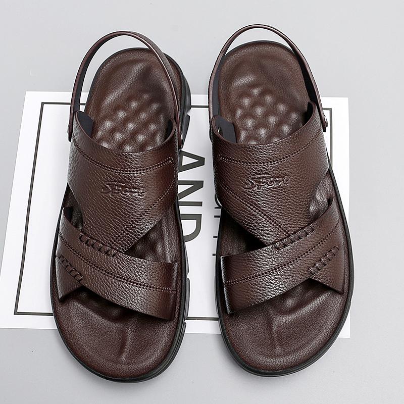 

Fashion2024 Новые мужские сандалии из натуральной кожи, верхний слой из коровьей кожи, дышащие, повседневные, деловые, пляжные, сандалии для отдыха на открытом воздухе, мужские сандалии 46 коричневый