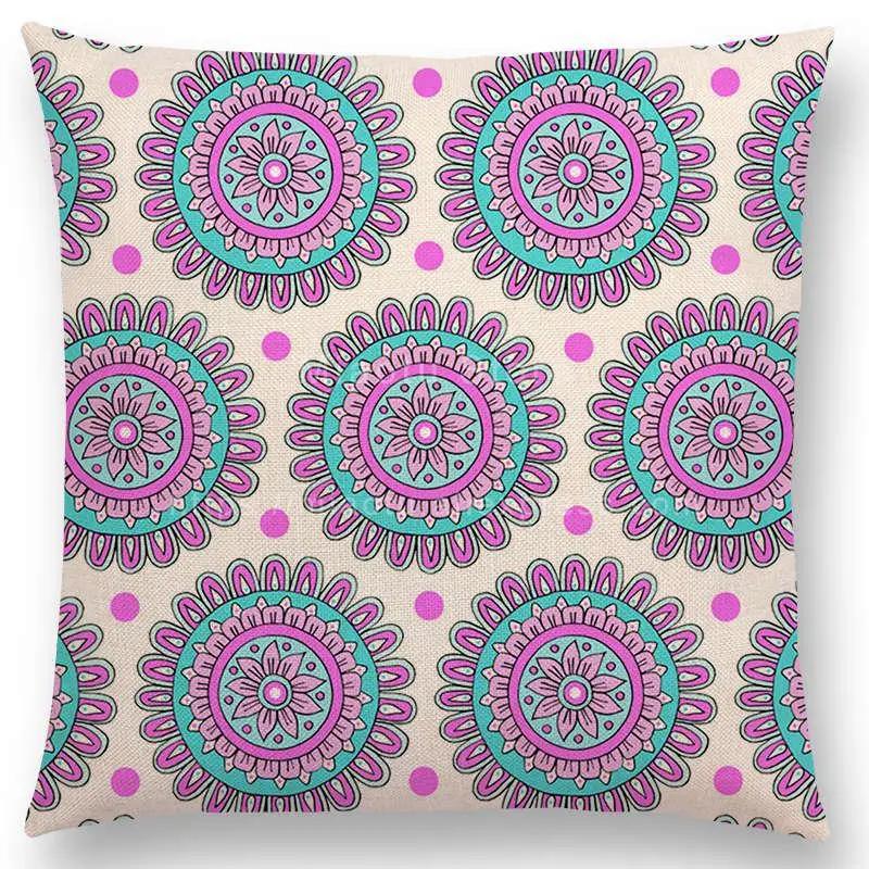 Neueste Boho Bunte Blumen Kissenbezug Rosa Regenbogen Lebhaft Floral Mandalas Musterdesign Begeisterung Drucke Kissenbezug