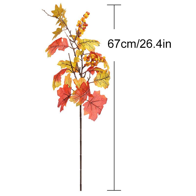 1PC Tree Branch DIY Fall Furnishings Thanksgiving Faux Pumpkin Berries Autumn Artificial Plant Realistic Maple Leaves Branches