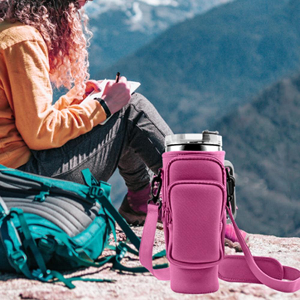 Water Bottle Carrier Bag for 30/40 oz Tumbler with Phone Pocket and Adjustable Strap for Walking Hiking Camping Travelling