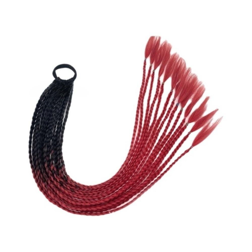 Multi-Strand Rainbow Long Straight Braid Hair Pre-Braided Multi-Strand Design Colorful Wig Ponytail Elastic Band Tangle Free