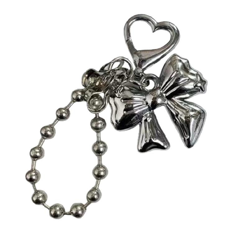 Fashion Heart Bowknot Beaded Keychain Pendant Backpack Handbag Charm Pendant Hangings Decoration Sweet Pendant Gift