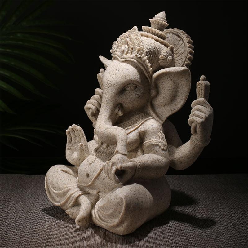 Handmade Sandstone Ganeshas Buddhas Elephant Statue Figurine for Home and Office Decoration