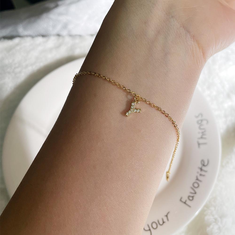 Classic Pave Zirconia A-Z Letter Bracelet Women Fashion 26 Initials Stainless Steel Chain Charm Bracelet For Women Jewelry Gift