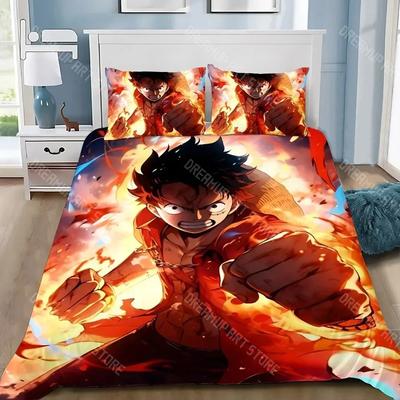 Copripiumino federa One Piece, set biancheria da letto per bambini con stampa cartone animato Luffy, decorazione camera da letto regali per ragazzo adulto