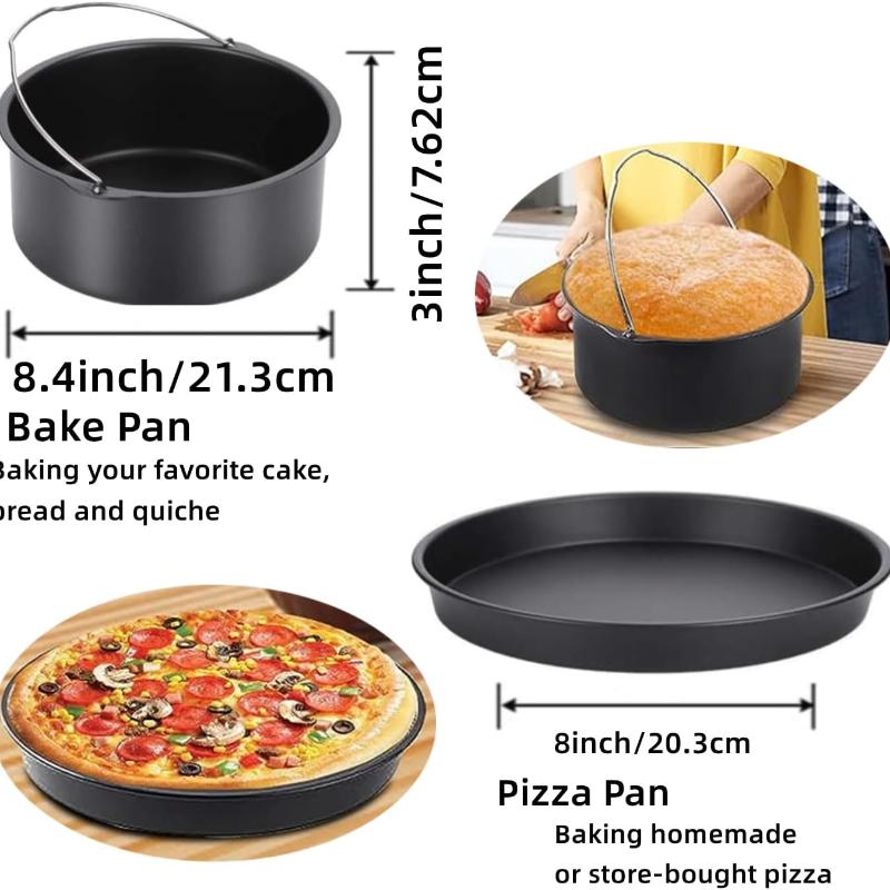 Air Fryer Accessories Set Fit All Airfryer with Cake Basket Pizza Pan Stainless Steel Skewer Rack Oil Brush Kitchen Accessories