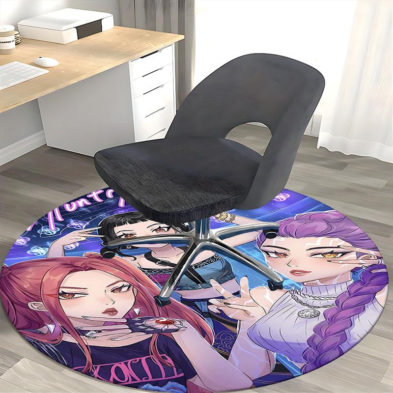 1pc Anime Design Round Carpet - Office Chair Mat, Non-Slip Rug for Home Decor, Living Room