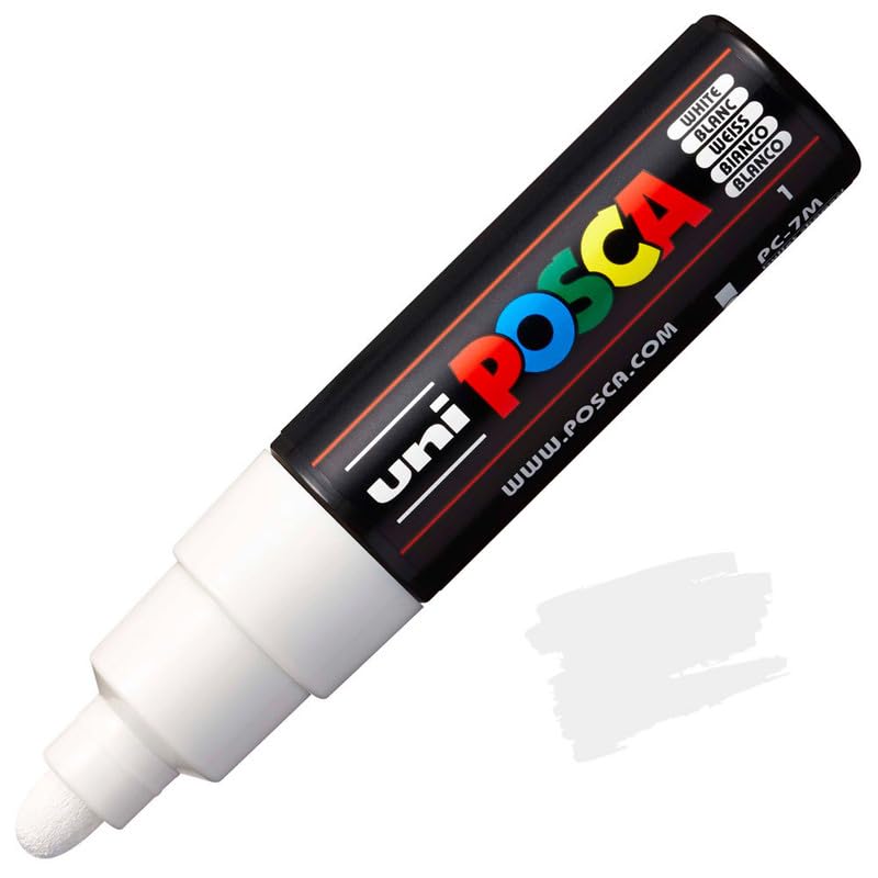Uni-Ball Posca 7M Breiter Rundspitz-Marker Stift 4,5-5,5 mm Weiße Tinte für Kunst-, Bastel- & Heimwerkerprojekte, 1er-Packung