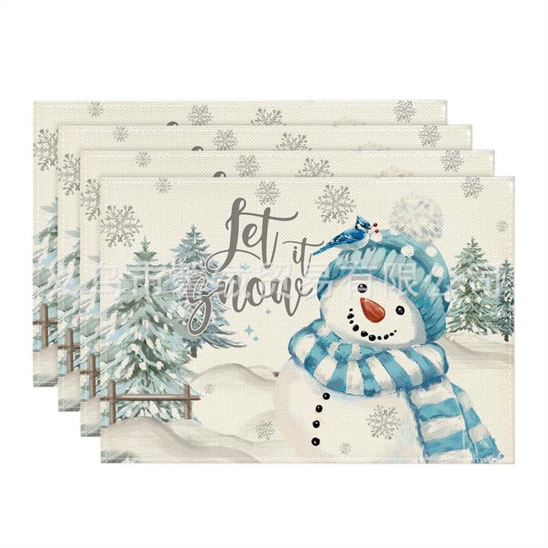 Washable Linen Snowman & Snowflake Christmas Placemats - Holiday Table Decorations