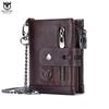 RFID Genuine Leather Man Wallet Coin Purse Small Mini Card Holder Chain PORTFOLIO Portomonee Male Walet Pocket