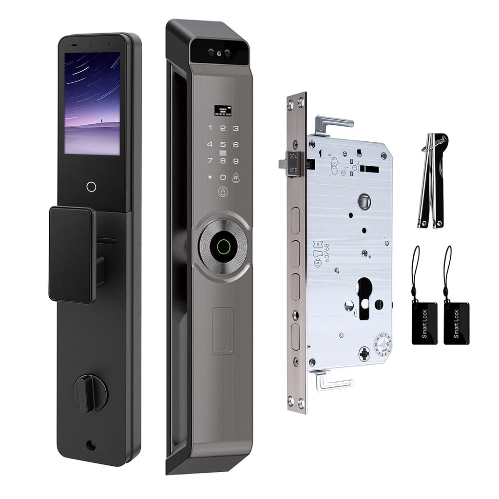 Tür-Smart-Lock mit Kamera 3D-Gesichtserkennung Fingerabdruck Handflächenader 7 Entsperrmethoden 1080P HD-Video-Sprechanlage IP65