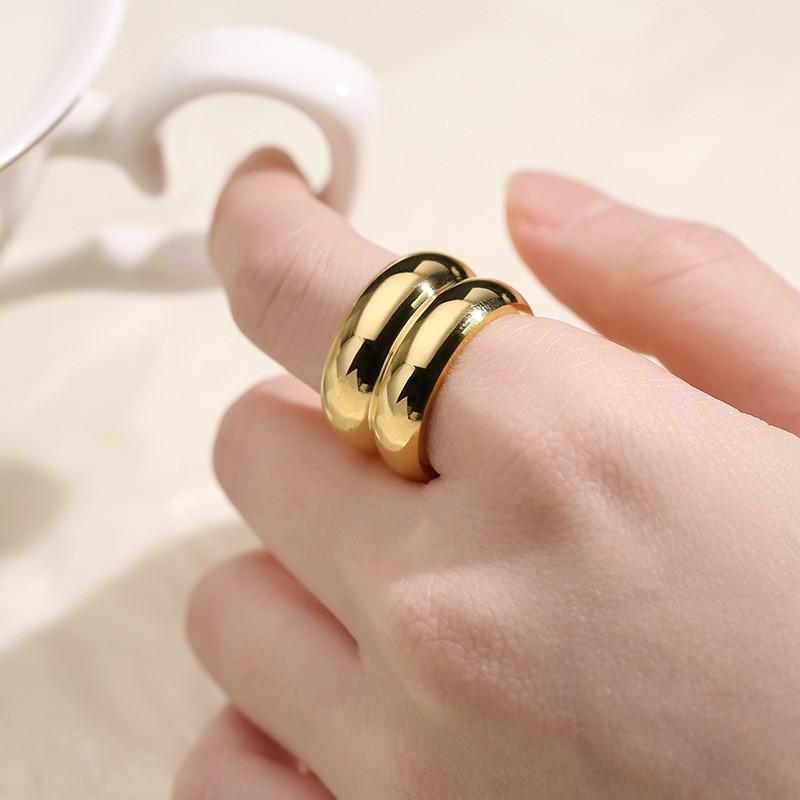 Stainless Steel Double Layer Chunky Ring for Men Women Gold Color Trendy Finger Ring Shiny Jewelry Simple Gift