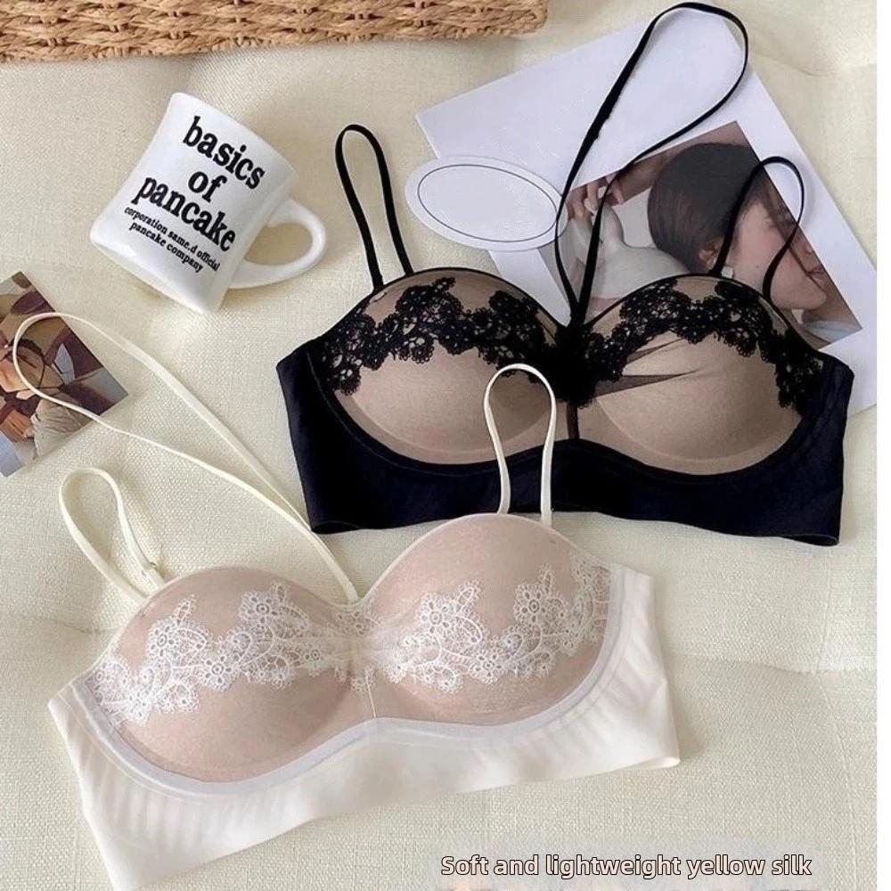 Enhance Neck Hanging Lace Bra Anti-sagging Thin Strap Push Up Bra Beauty Back Seamless Wireless Bra Everyday Wear