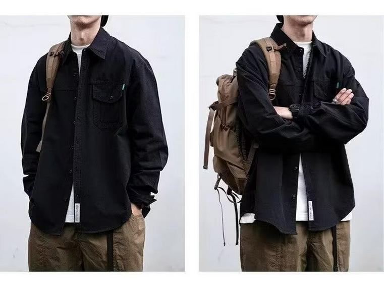 Men's Retro Japanese Solid Color Work Shirt - New Loose Casual Spring/Autumn Jacket