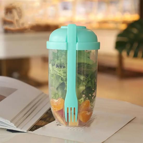 

Портативна чашка для салату з виделкою та кришкою для зменшення жиру, велика місткість для сніданку, овочевих та фруктових салатів, чашка для молока для легкої їжі аквамарин