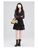 Chic Retro Floral Chiffon Dress: Petite Waist-Cinched Slim Black Style for Autumn & Winter