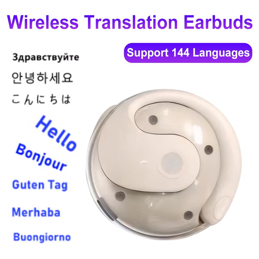 AI Translator Earbuds Bluetooth 5.4 Noise Cancelling Two-Way Voice Translator Ear Hook 144 Languages Translation Earphones