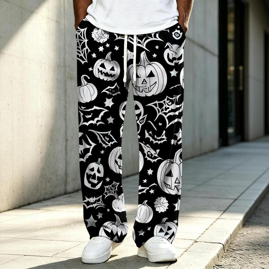Men's Long Halloween Print Knit Pants for Holiday Costume