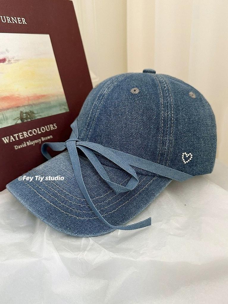 Butterfly Knot Denim Baseball Cap With Sun Protection For Casual Women