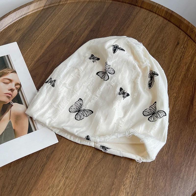 

Корейская шапка-бини с принтом бабочек для женщин, хлопковая, мешковатая, удлиненная, шапочка-череп, японский уличный стиль для девушек, теплая шапка-пуловер, боннет бежевый