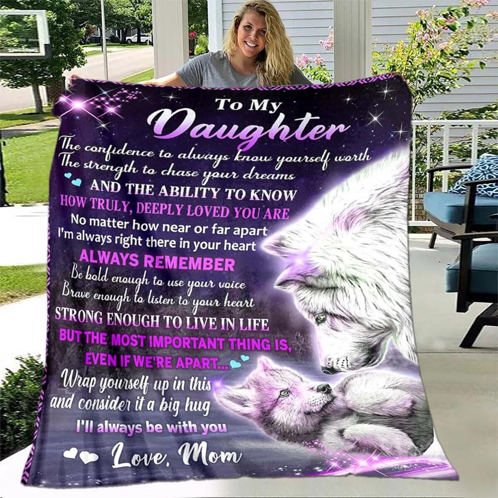 Tochterdecke, bedruckte Decke, Flanell, Sofa, „To My Daughter“-Decke, Löwe, Tiger, ich liebe dich, Mama, Papa, Wolf, Geschenke für die Tochter