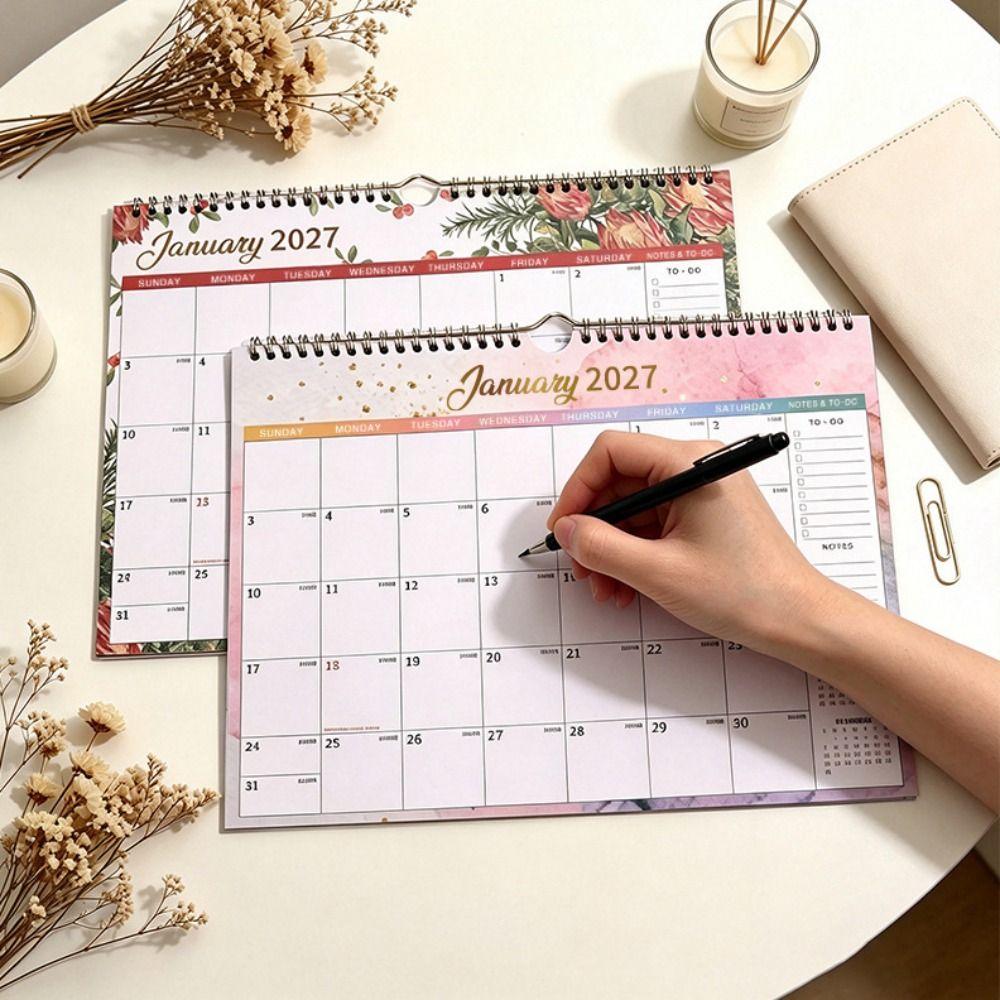 Oil Painting Style 2027 Flower Desk Calendar Foldable English Calendar Double-coil Calendar  Office