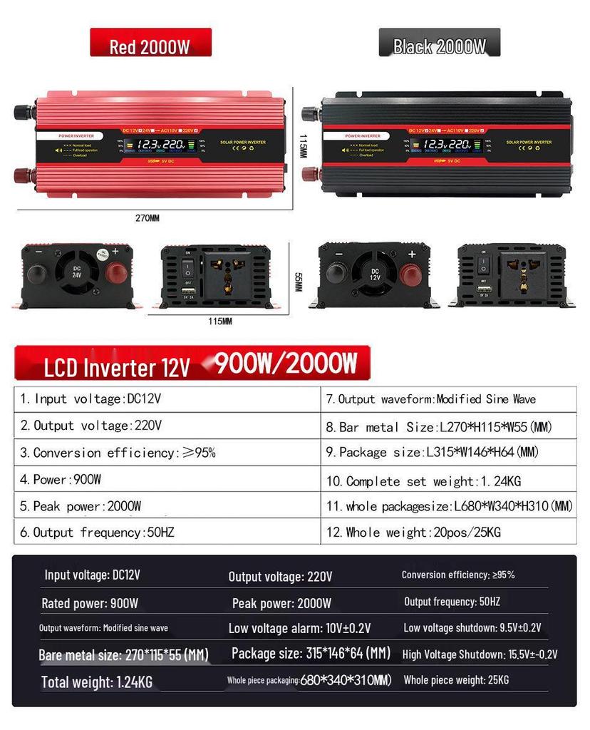 4000W Digital Car Power Inverter 12V/24V to 110V/220V