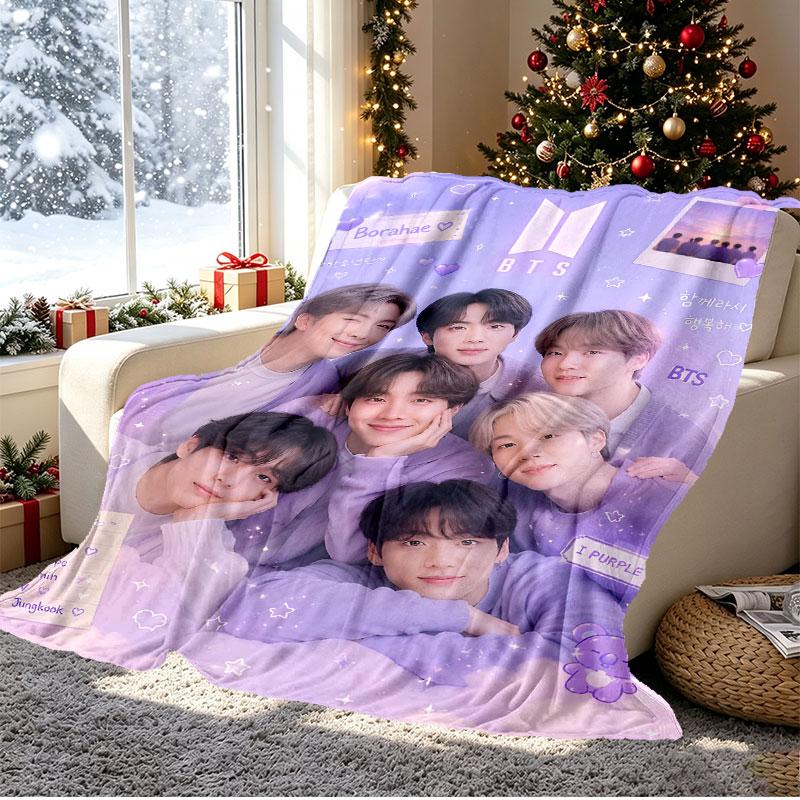 BTS Pattern Blanket for Home Decoration, Bed, Sofa, Car Travel, Camping, Suitable for All Seasons, Birthday Christmas Gift