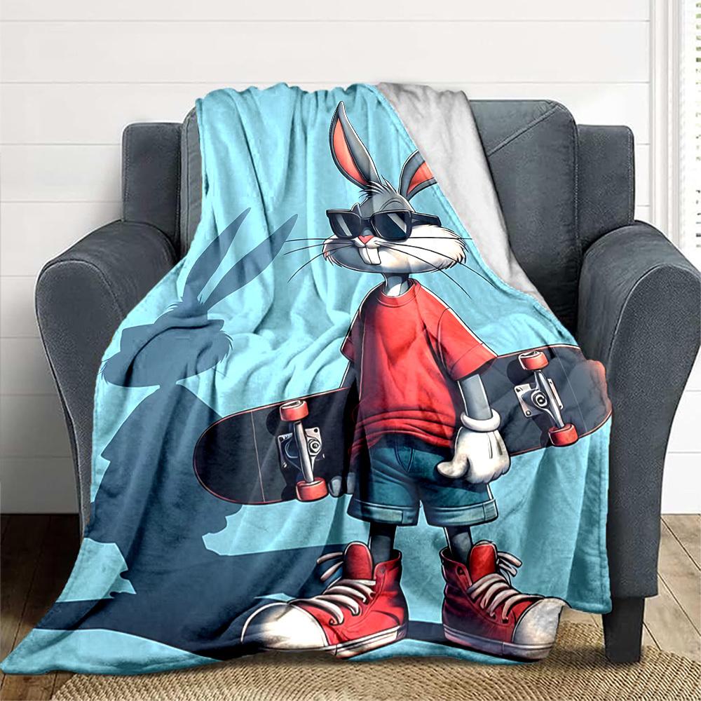 1pc Bugs Bunny Flannel Throw Blanket Lightweight Soft Warm All Season Blanket for Sofa, Bed, Travel,L1028017