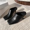 Modne Damskie Klapki Kwadratowy Nosek Skórzane Dziwne Średnio-obcasowe Wsuwane Buty Mule Eleganckie Damskie Pantuflas Mujer Czarne Rozmiar 35-42
