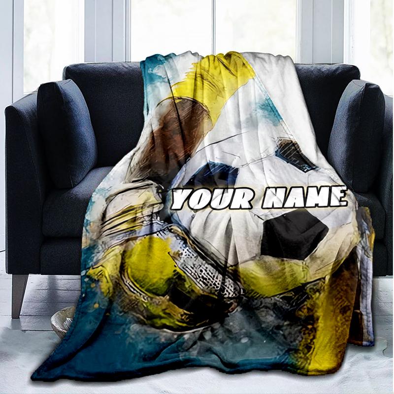 1PC Custom Name Soccer Dreams Outdooor Flannel Blankets Throw Blanket All-Season Throw Gift Bedspread for Couch, Bed, Camping Holiday Birthda