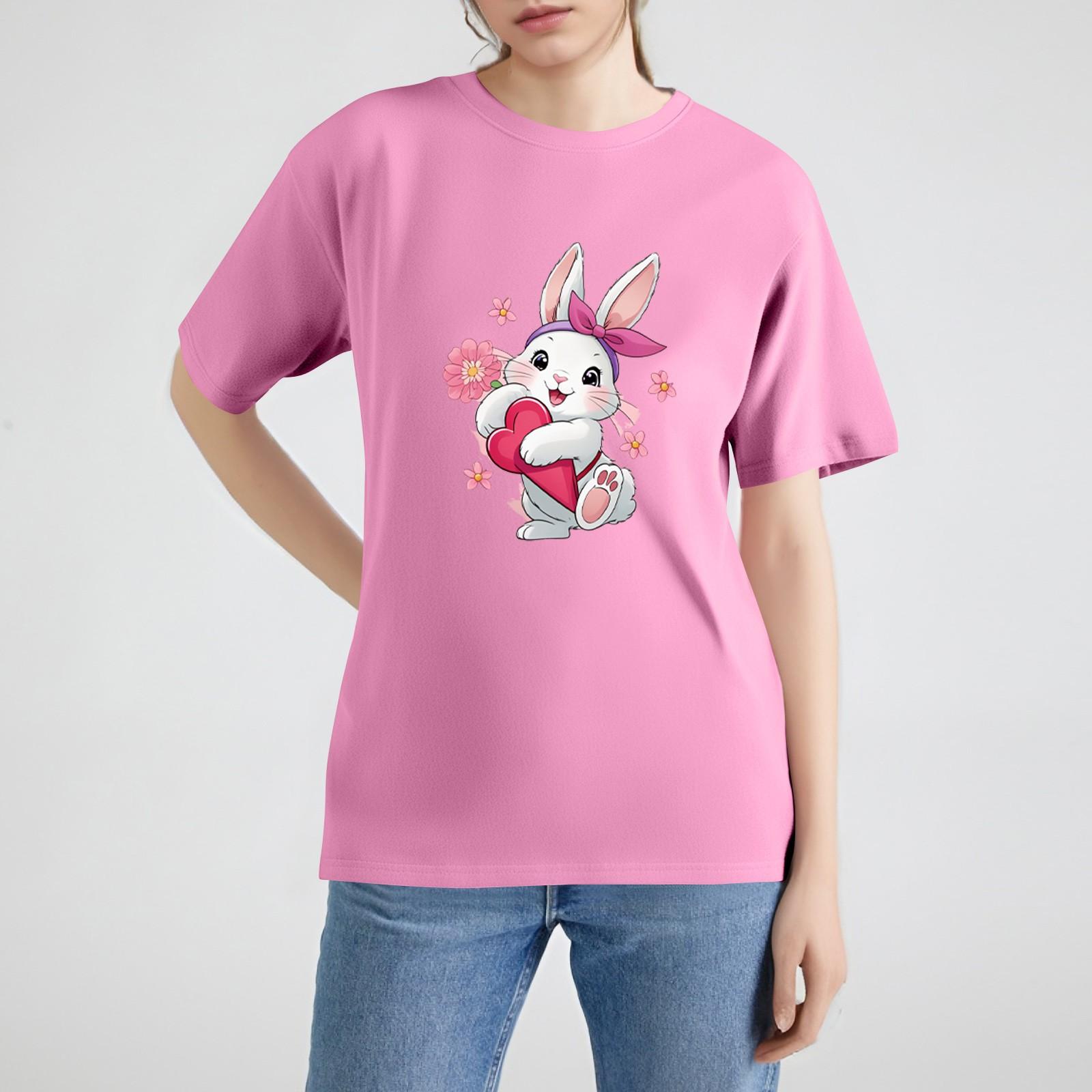 

Женская рубашка с коротким рукавом и принтом в виде Пасхи, свободный топ S розовый