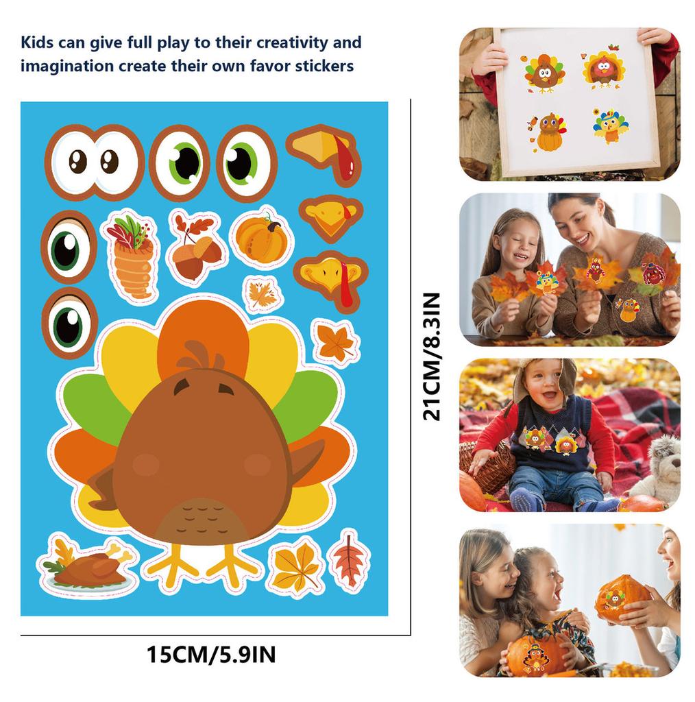 Adorable Cm2408006 Childrens Cartoon Interactive Thanksgiving Turkey Diy Sticker Set