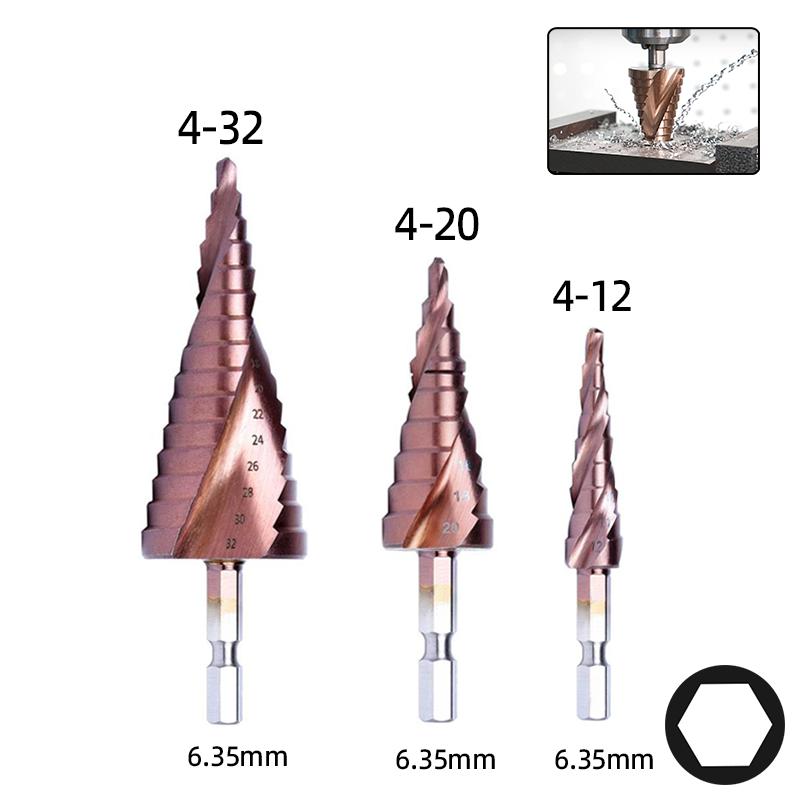 Wiertło stopniowe HSS M35 kobaltowe Rowek spiralny Hex Narzędzie do wiercenia ze stali nierdzewnej Broca Metalowy wiertło do otworów Drewna Stożek wiertniczy Otwór wiertniczy
