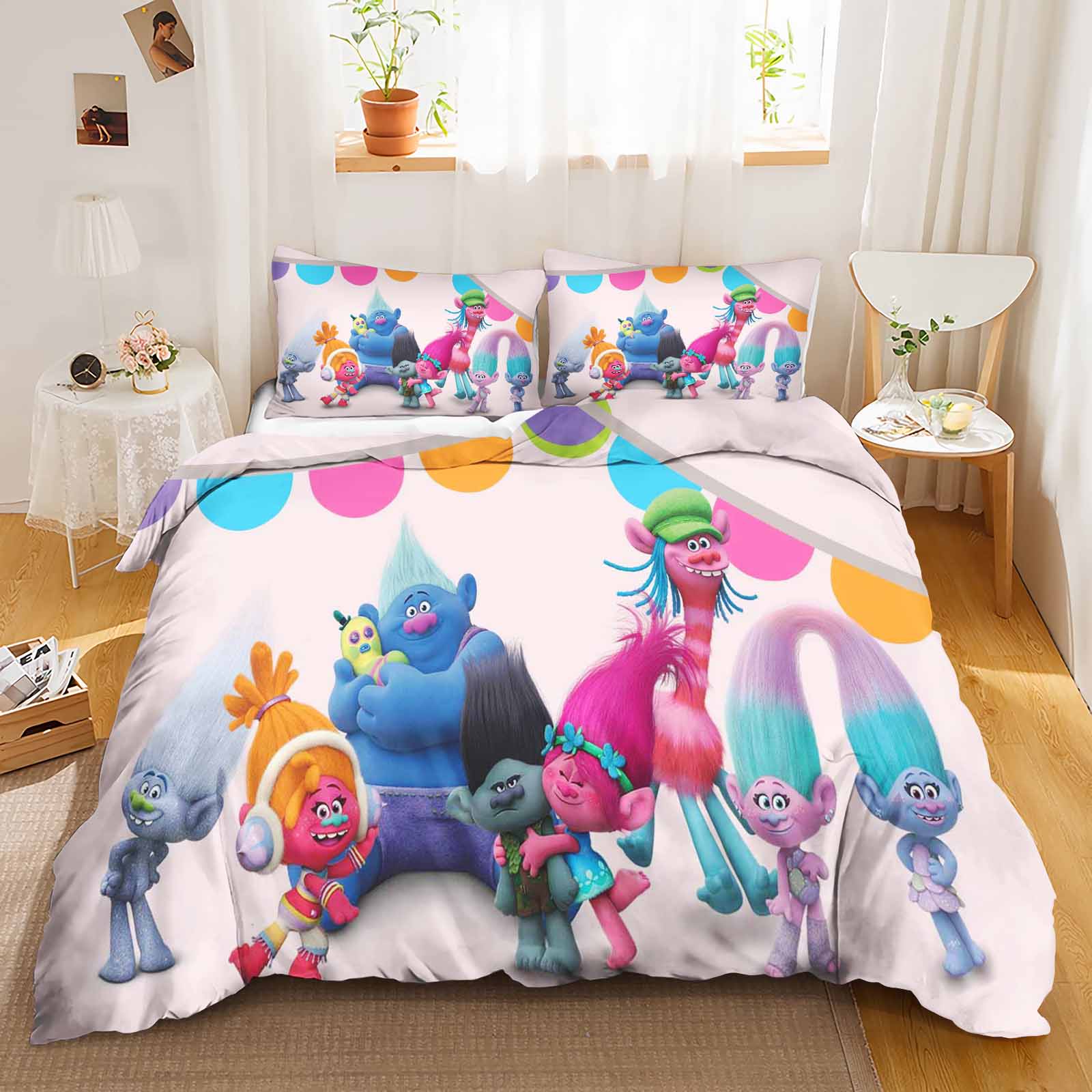 

Comforter Trolls Printed Polyester Children 3D Children S King Size Bedding Cute Printed Cartoon Home Comforter (quilt)-EU Single(135*200cm)3pcs