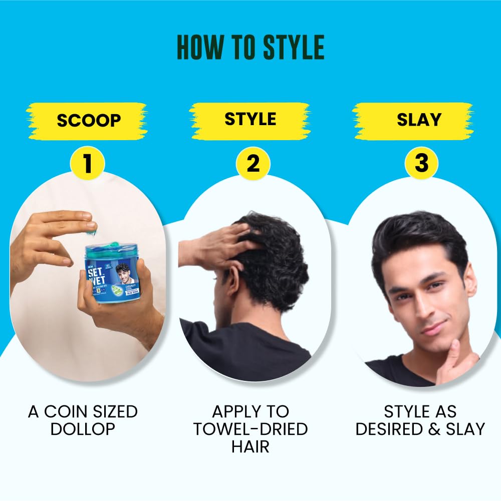 Set Wet Hair Gel for Men Casually Cool 250gm Pack of 1 Medium Hold High Shine Styling