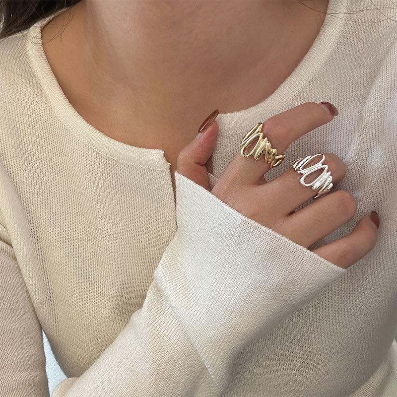 Irregular Water Drop Metal Open Ring - Trendy Versatile Style for Women