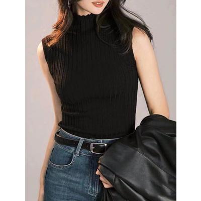 Women's Summer Half High Neck Knit Sleeveless Short Camisole Tank Top