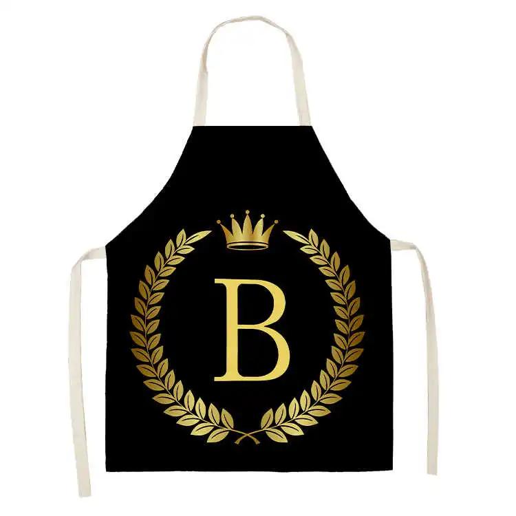Grembiule da Cucina con Stampa Alfabeto Corona Dorata Nera per Donna Uomo Grembiuli in Cotone Lino per Cucinare Pulizia della Casa Strumenti Tablier
