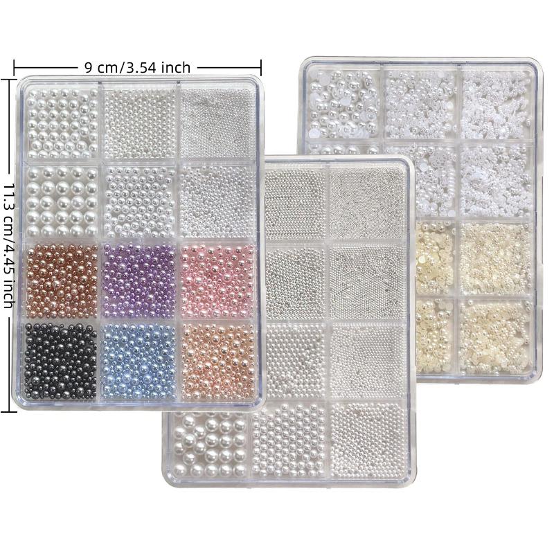 12 Grids Mixed Pearl Nail Art Decorations Flat Bottom Nail Charms 3D Diy Nail Art Rhinestones Manicure Accessory