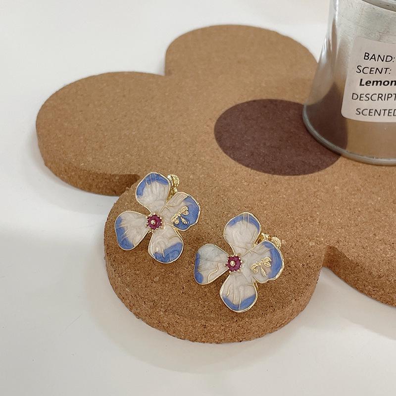 S925 Silver Needle Retro Blue Flower Earrings for Women