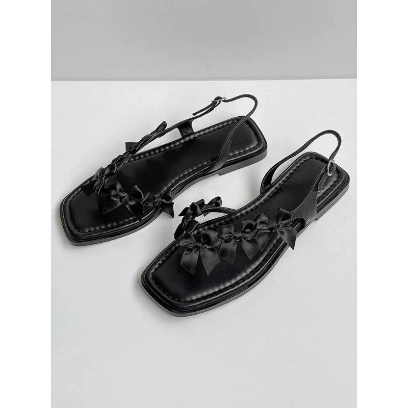 

Bow Flats Women Clip Toe Sandals Brand Designer Shoes Woman Fashion Slides Summer New Elegant Casual Flip Flops Zapatos Mujer 40 чорний