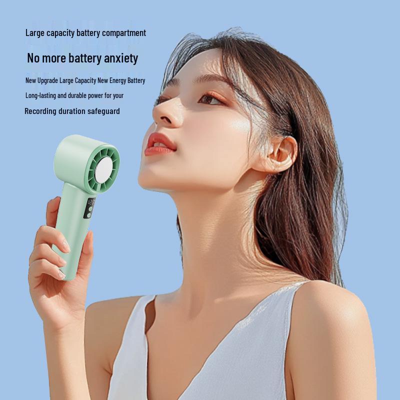 USB Rechargeable Turbo Mini Fan with Digital Display - Silent 120 Speed Handheld