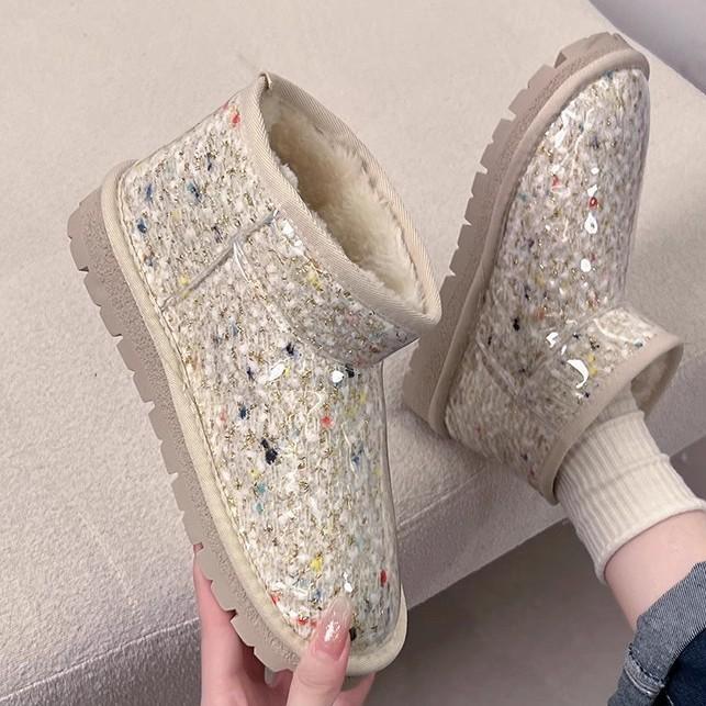 Fashion Plaid Casual Snow Boots for Children In Autumn and Winter 2025 New Waterproof and Non-slip Piled Thickened Cotton Shoes