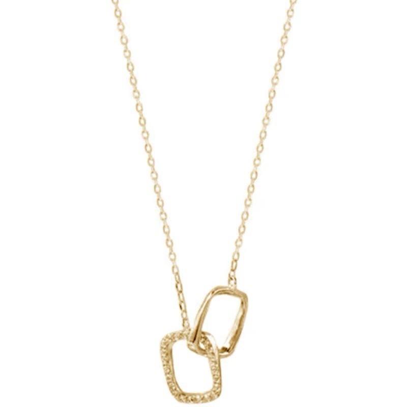 S925 Sterling Silver Square Double Ring Necklace Female Korean Version Fashion Niche Design Geometric Pendant Simple Collarbone Chain Tide
